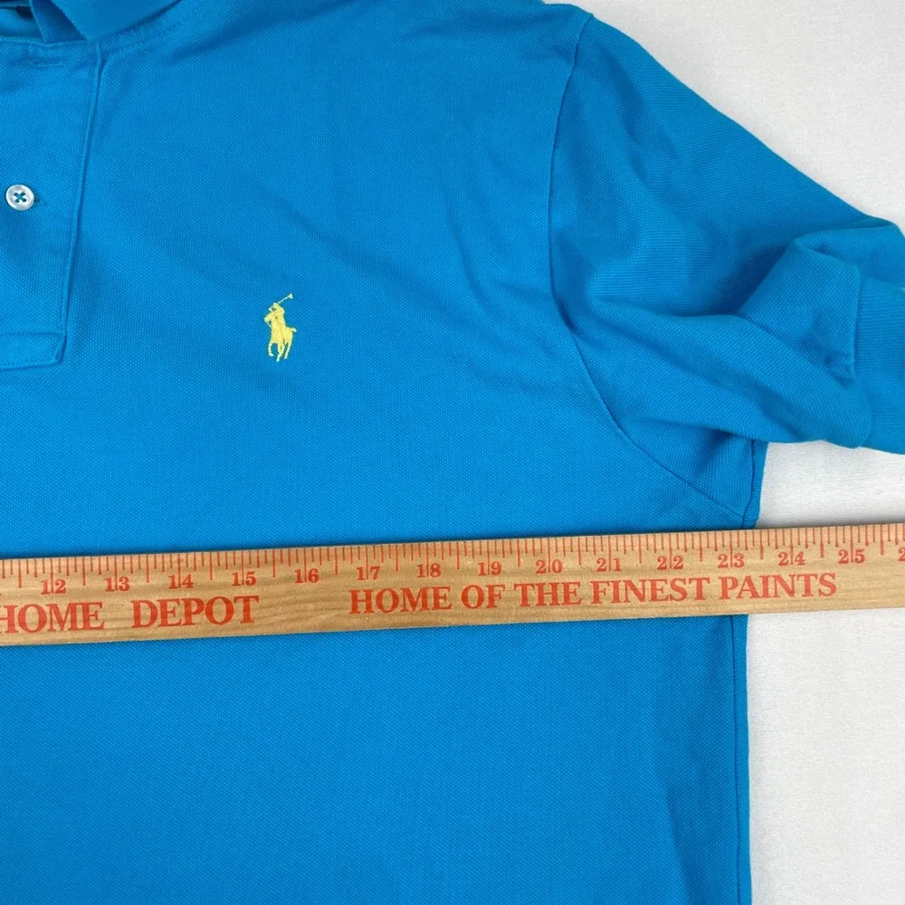 Polo Ralph Lauren Mens Blue Cotton Pique Short Sleeve Polo Shirt Yellow Pony L